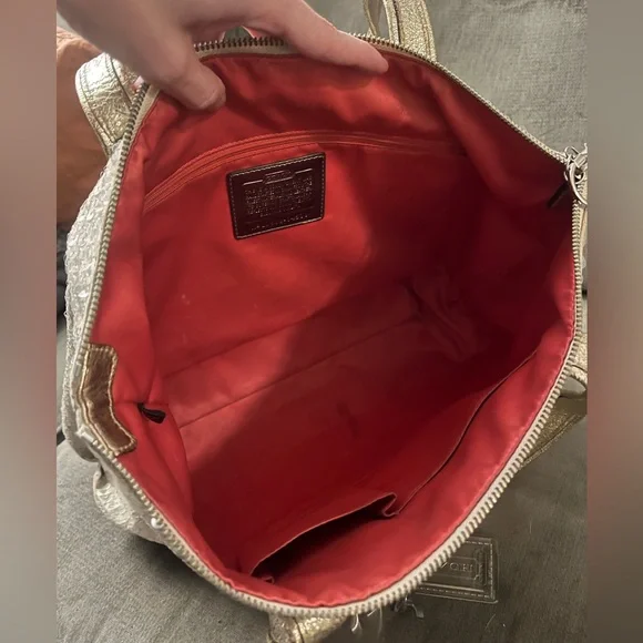 ✨COACH VTG POPPY Special Edition Signature Sequin Tote Bag Gold Cream RARE✨ - Picture 16 of 16